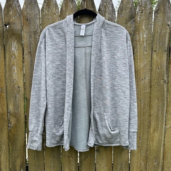 Athleta Girl Heathered Grey Open Front Hooded Sweater Sz L / 12 - Picture 1 of 10